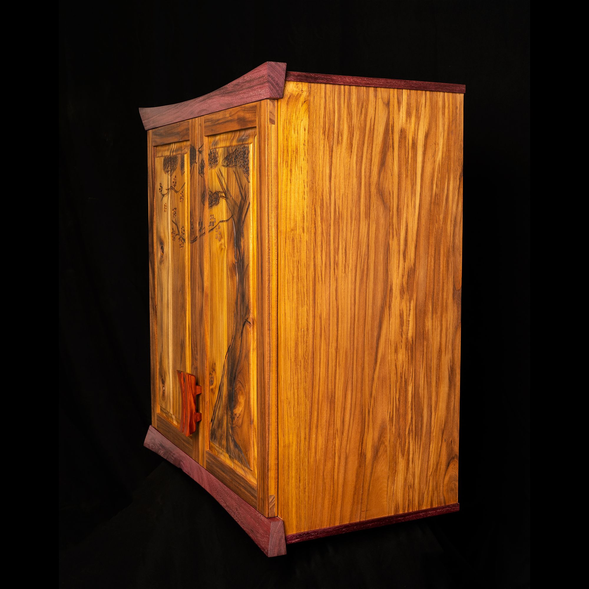 Teak Cabinet Carved with Cocobolo and Purpleheart