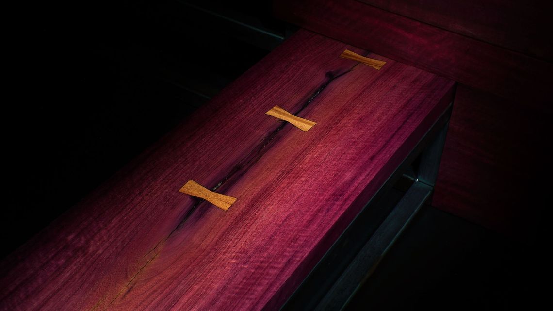 Purpleheart tropical hardwood bed with resin